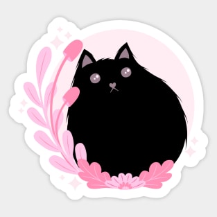 Black Cat with Mushrooms Sticker